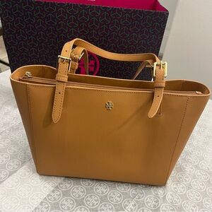 Tory Burch Tan Leather Tote with Gold Accents